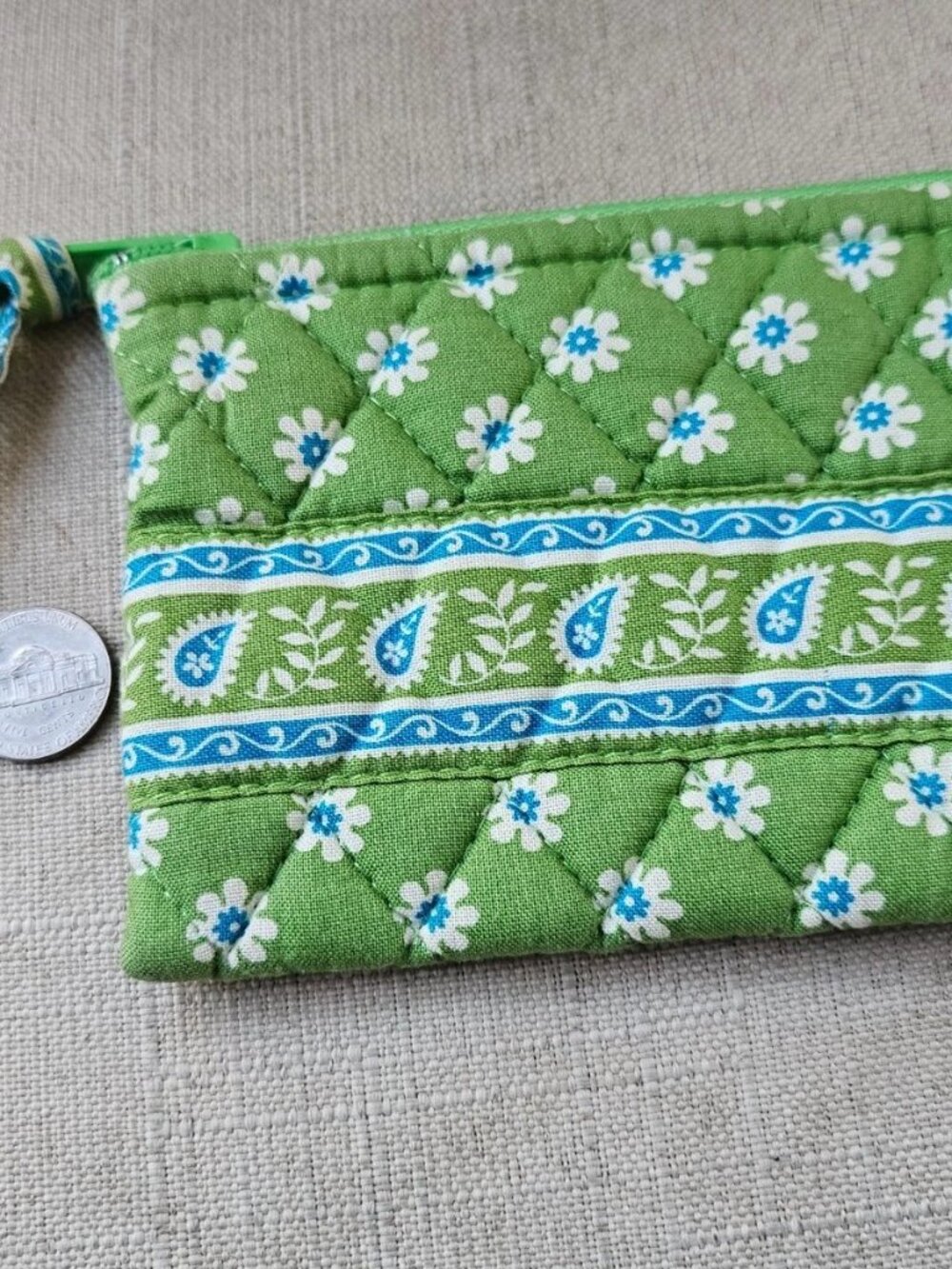 Vera Bradley Women Coin Purse Zip Closure Green Cotton Mini Wallet Made in USA - Picture 6 of 8